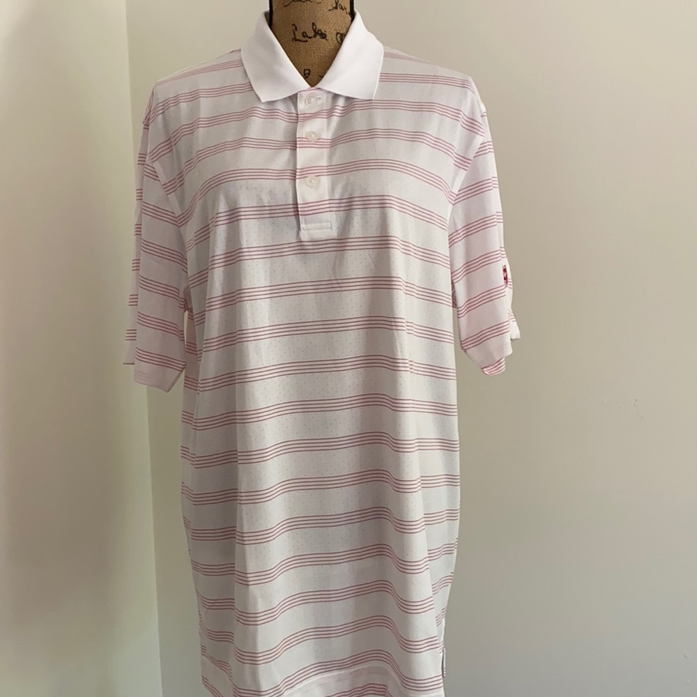 NEW Cutter & Buck CB DRY-TEC Polo Short Sleeve White Pink Stripes Classic Fit